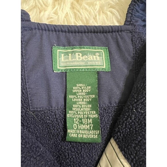 LL Bean Navy Blue  Snowsuit Cold Buster Snow Bibs Zip Fleece Lined 12-18 month - Picture 5 of 7